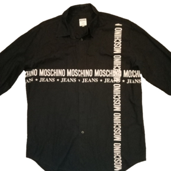 Moschino Jeans Vintage Men's Signature Black Dress Shirt Top Party